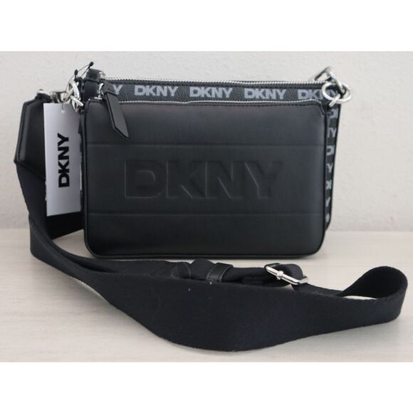 DKNY R43E5H15 Women's O/S Black PU Leather Logo Print Haven Crossbody Bag - Picture 1 of 16